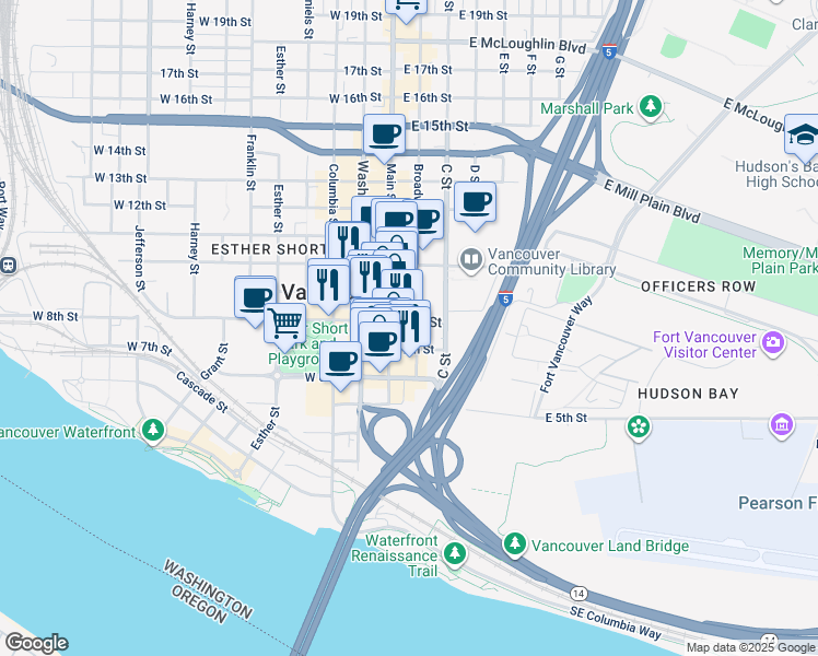 map of restaurants, bars, coffee shops, grocery stores, and more near 101 East 8th Street in Vancouver