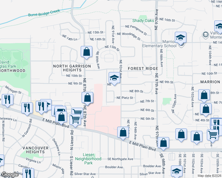 map of restaurants, bars, coffee shops, grocery stores, and more near 9012 Northeast 8th Street in Vancouver