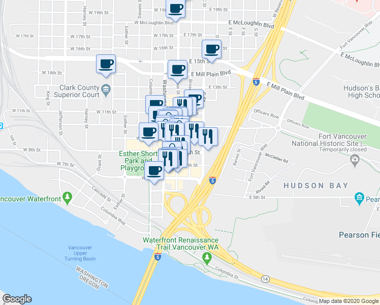 map of restaurants, bars, coffee shops, grocery stores, and more near 203 East 8th Street in Vancouver
