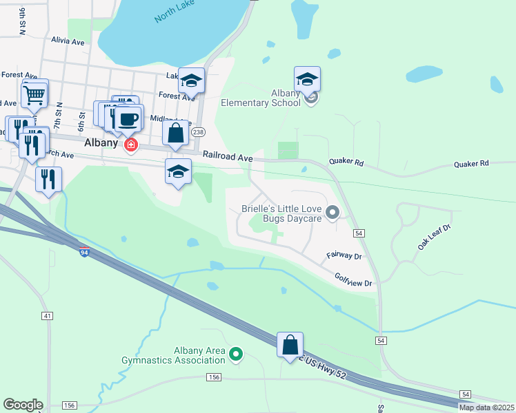 map of restaurants, bars, coffee shops, grocery stores, and more near 335 Golfview Drive in Albany