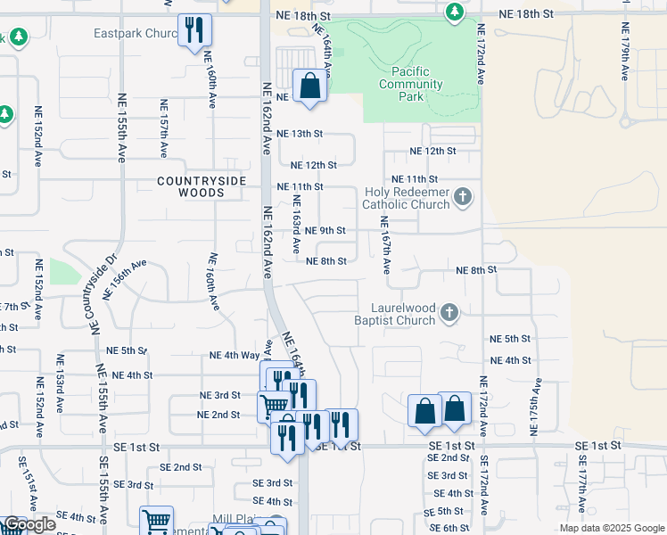 map of restaurants, bars, coffee shops, grocery stores, and more near 16405 Northeast 8th Street in Vancouver