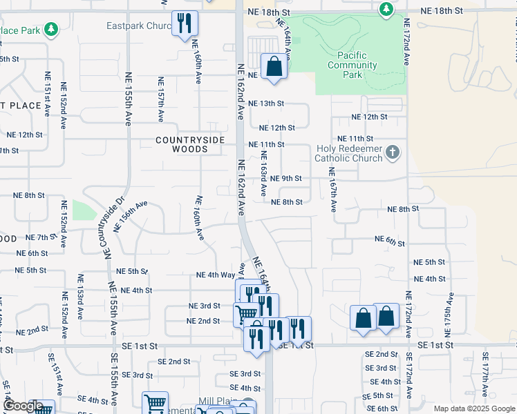 map of restaurants, bars, coffee shops, grocery stores, and more near 16209 Northeast 8th Street in Vancouver