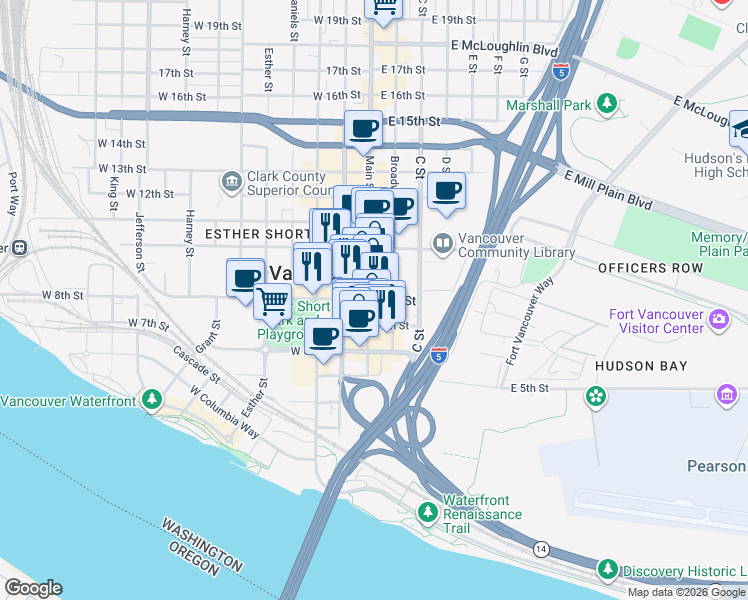 map of restaurants, bars, coffee shops, grocery stores, and more near 128 East 8th Street in Vancouver