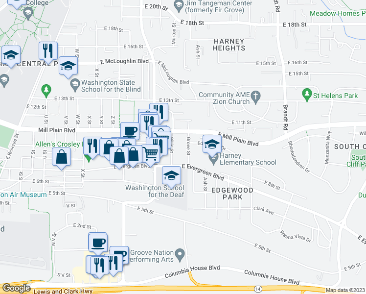 map of restaurants, bars, coffee shops, grocery stores, and more near 814 Grove Street in Vancouver