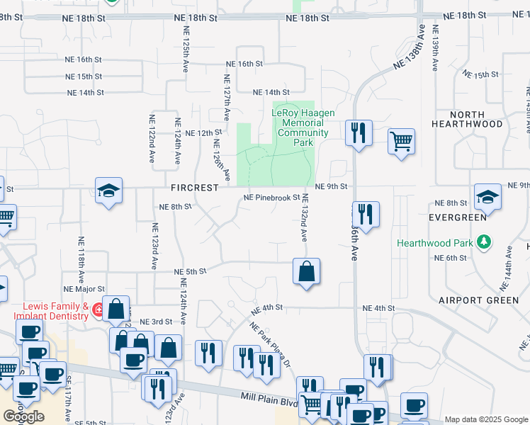 map of restaurants, bars, coffee shops, grocery stores, and more near 804 Northeast 130th Court in Vancouver