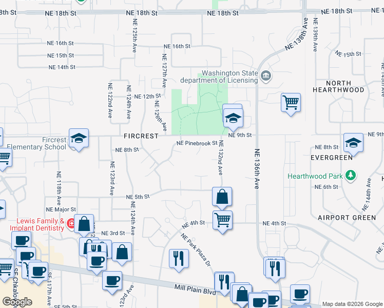 map of restaurants, bars, coffee shops, grocery stores, and more near 804 Northeast 130th Court in Vancouver
