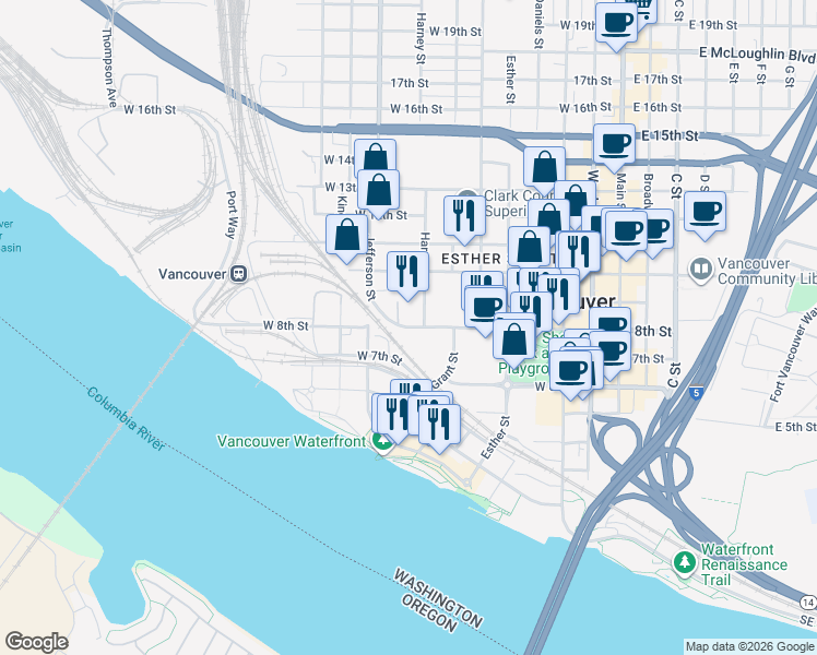 map of restaurants, bars, coffee shops, grocery stores, and more near West 8th Street in Vancouver