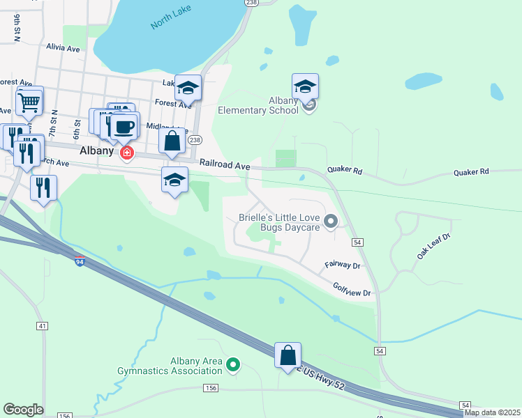 map of restaurants, bars, coffee shops, grocery stores, and more near 335 Golfview Drive in Albany