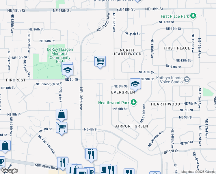 map of restaurants, bars, coffee shops, grocery stores, and more near 712 Northeast 138th Avenue in Vancouver