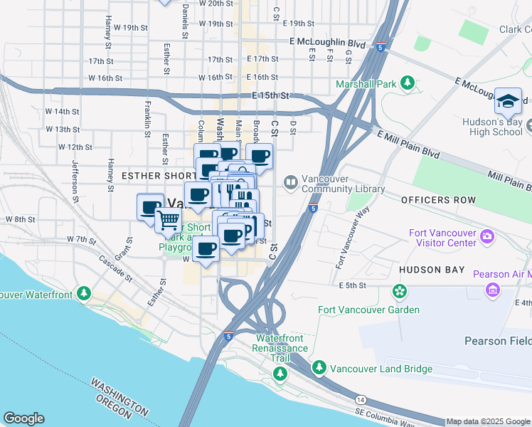 map of restaurants, bars, coffee shops, grocery stores, and more near 255 East 8th Street in Vancouver