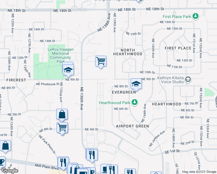map of restaurants, bars, coffee shops, grocery stores, and more near 712 Northeast 138th Avenue in Vancouver