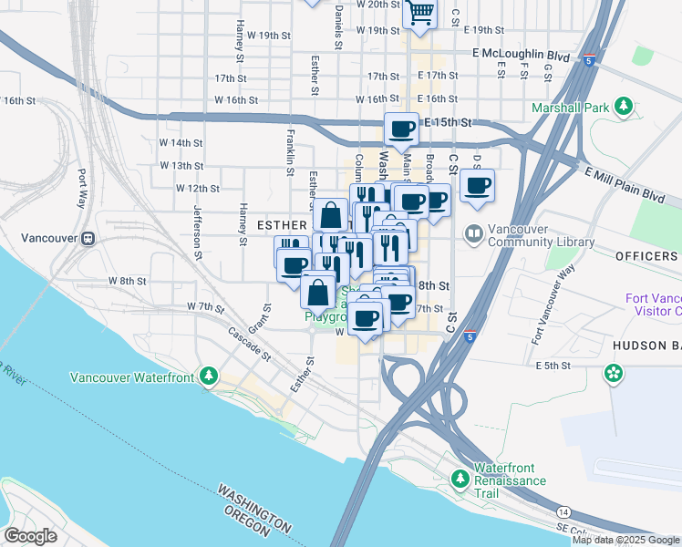 map of restaurants, bars, coffee shops, grocery stores, and more near 312 West 8th Street in Vancouver