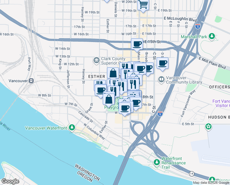 map of restaurants, bars, coffee shops, grocery stores, and more near 312 West 8th Street in Vancouver
