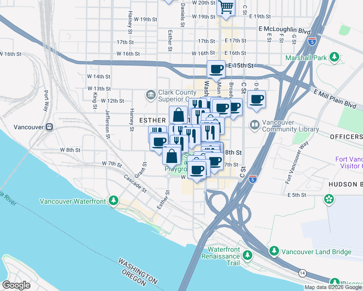 map of restaurants, bars, coffee shops, grocery stores, and more near 312 West 8th Street in Vancouver