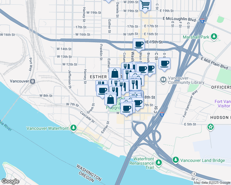 map of restaurants, bars, coffee shops, grocery stores, and more near 400 West 8th Street in Vancouver