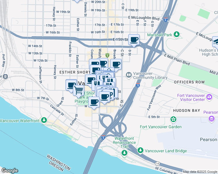 map of restaurants, bars, coffee shops, grocery stores, and more near 811 Main Street in Vancouver