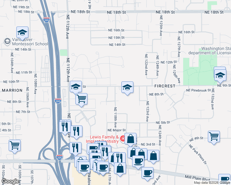 map of restaurants, bars, coffee shops, grocery stores, and more near 700 Northeast 118th Avenue in Vancouver