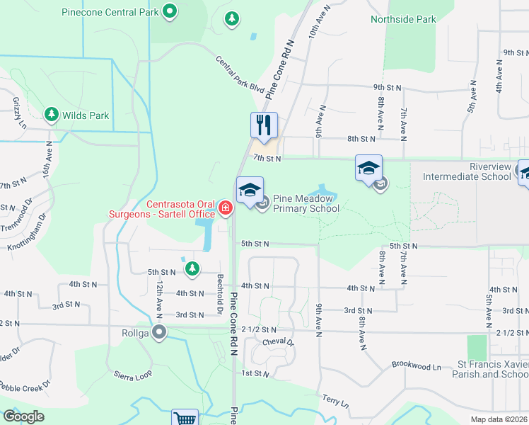 map of restaurants, bars, coffee shops, grocery stores, and more near 5th St N in Sartell
