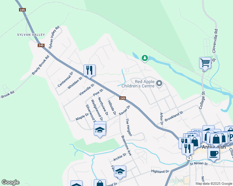 map of restaurants, bars, coffee shops, grocery stores, and more near 162 Hawthorne Street in Antigonish
