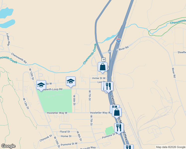 map of restaurants, bars, coffee shops, grocery stores, and more near 755 Division Street in The Dalles