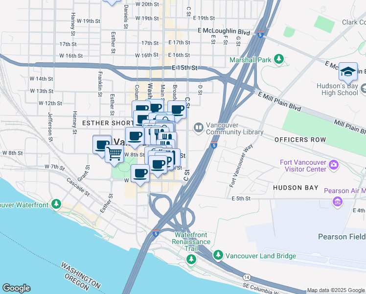 map of restaurants, bars, coffee shops, grocery stores, and more near 805 Broadway Street in Vancouver