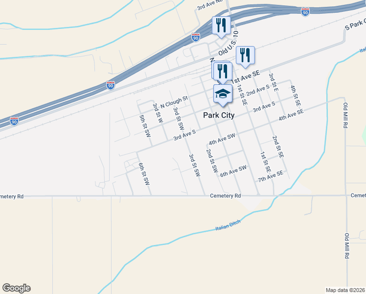 map of restaurants, bars, coffee shops, grocery stores, and more near 221-399 3rd Ave SW in Park City