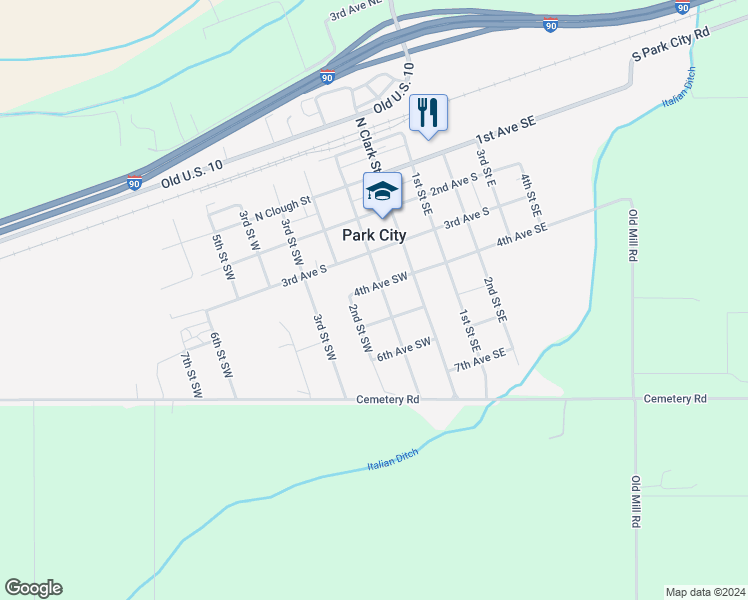 map of restaurants, bars, coffee shops, grocery stores, and more near 405 1st Street Southwest in Park City
