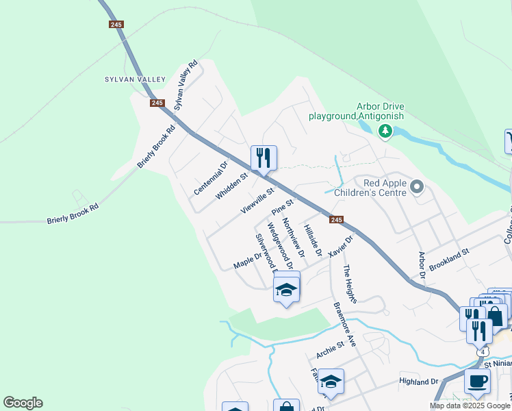 map of restaurants, bars, coffee shops, grocery stores, and more near 11 Viewville Street in Antigonish