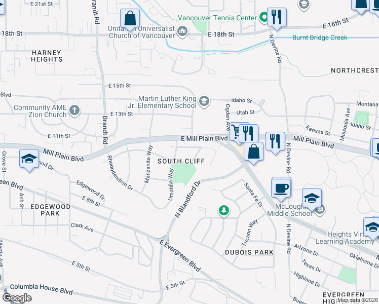 map of restaurants, bars, coffee shops, grocery stores, and more near 4601 Willamette Drive in Vancouver