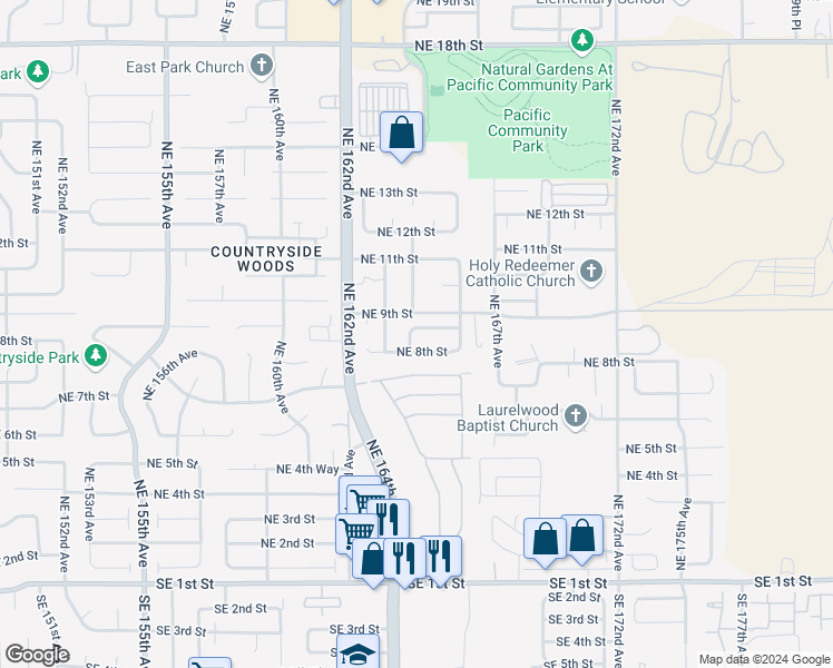 map of restaurants, bars, coffee shops, grocery stores, and more near 904 Northeast 164th Avenue in Vancouver