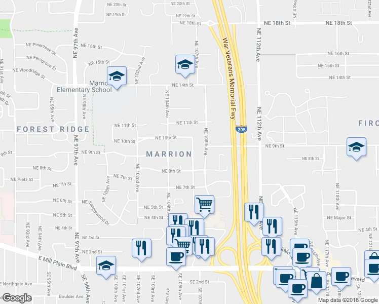 map of restaurants, bars, coffee shops, grocery stores, and more near 914 Northeast 106th Avenue in Vancouver