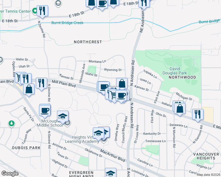 map of restaurants, bars, coffee shops, grocery stores, and more near 6510 Kansas Street in Vancouver