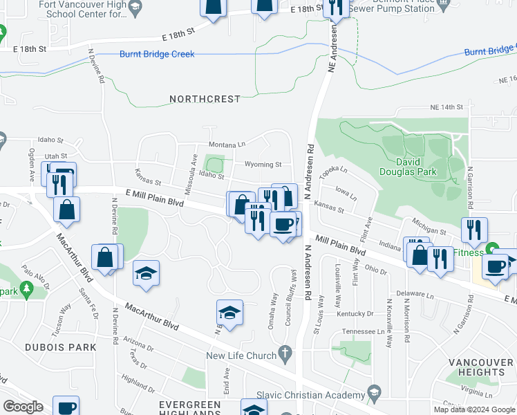 map of restaurants, bars, coffee shops, grocery stores, and more near 6427 Kansas Street in Vancouver