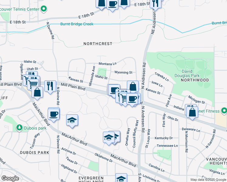 map of restaurants, bars, coffee shops, grocery stores, and more near 6305 Kansas Street in Vancouver