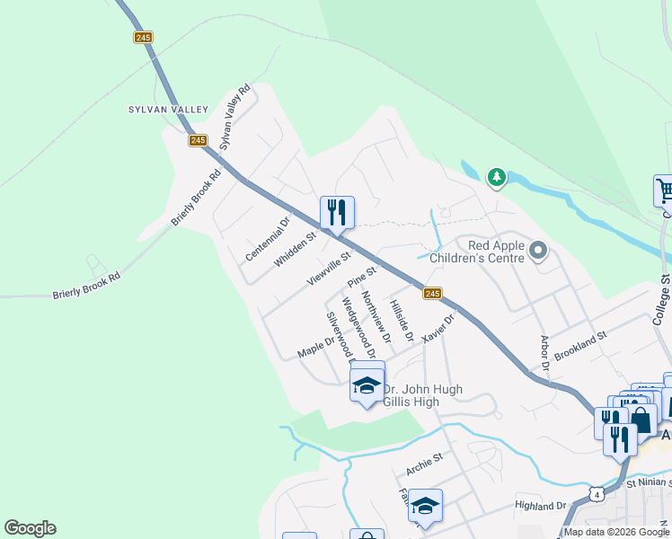 map of restaurants, bars, coffee shops, grocery stores, and more near 199 Hawthorne Street in Antigonish