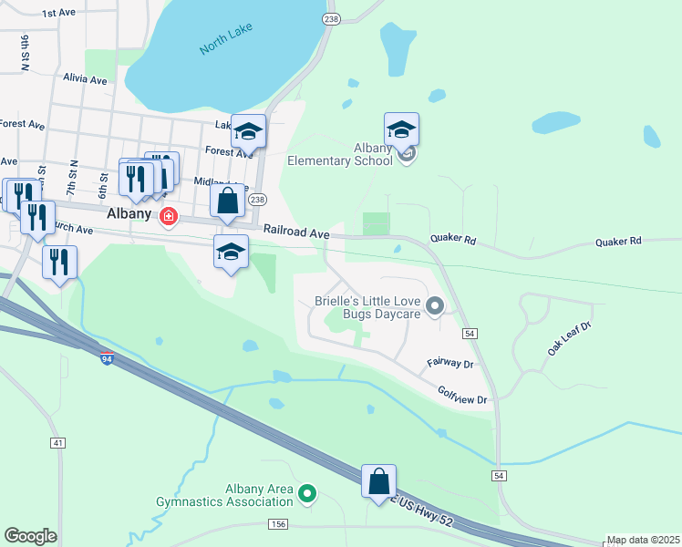 map of restaurants, bars, coffee shops, grocery stores, and more near 355 Countryside Lane in Albany