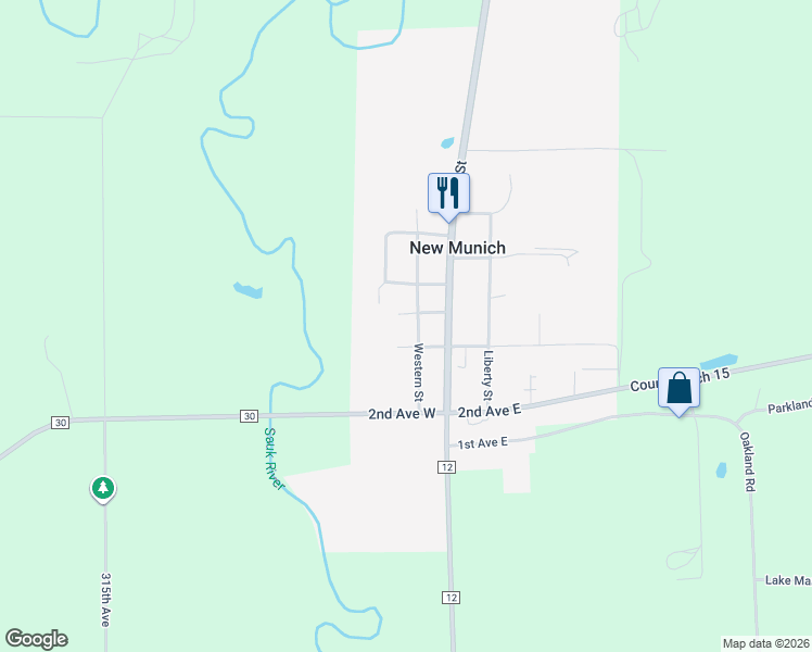 map of restaurants, bars, coffee shops, grocery stores, and more near 400 Western Street in New Munich