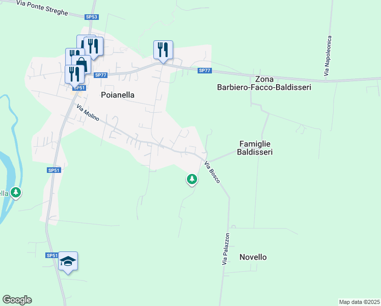 map of restaurants, bars, coffee shops, grocery stores, and more near 31 Via Bosco in Poianella