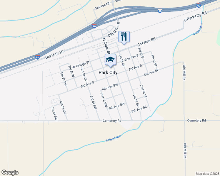map of restaurants, bars, coffee shops, grocery stores, and more near 405 1st Street Southwest in Park City