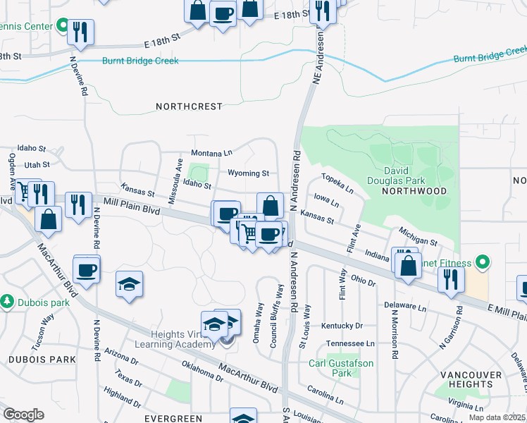 map of restaurants, bars, coffee shops, grocery stores, and more near 6605 Kansas Street in Vancouver