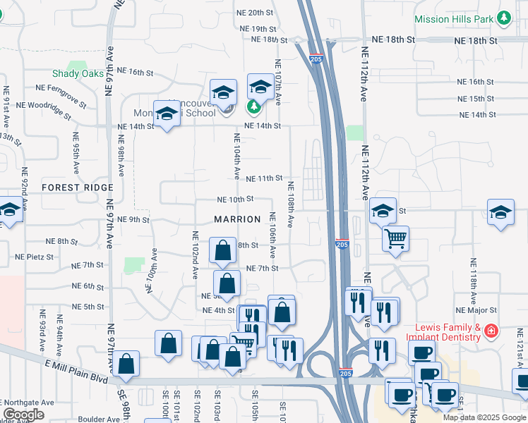 map of restaurants, bars, coffee shops, grocery stores, and more near 914 Northeast 106th Avenue in Vancouver