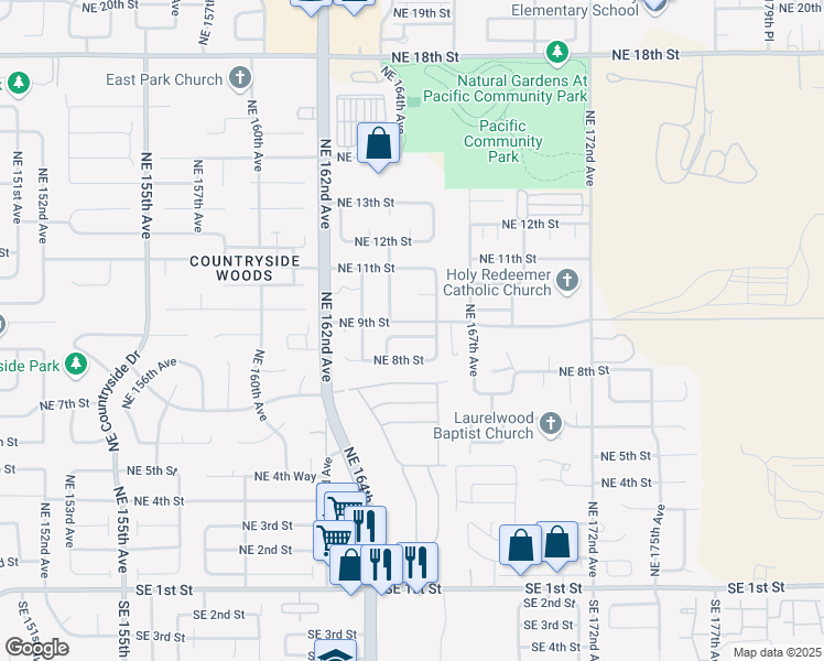 map of restaurants, bars, coffee shops, grocery stores, and more near 16500 Northeast 9th Way in Vancouver