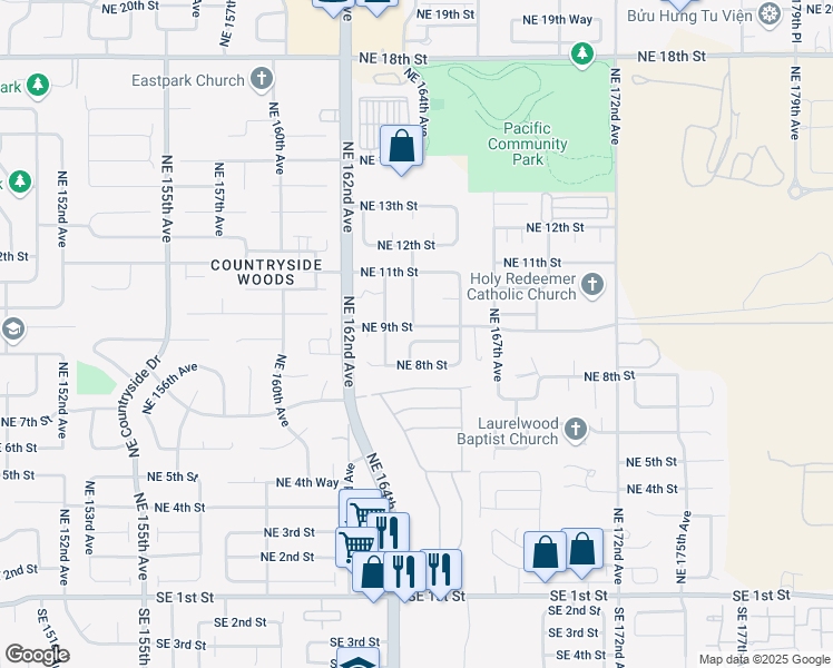 map of restaurants, bars, coffee shops, grocery stores, and more near 904 Northeast 164th Avenue in Vancouver