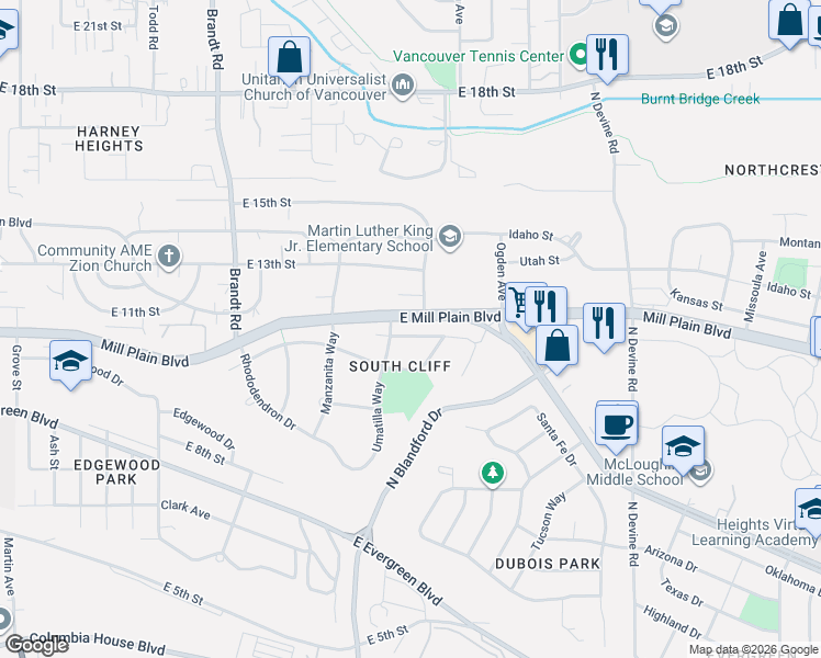 map of restaurants, bars, coffee shops, grocery stores, and more near 4510 Willamette Drive in Vancouver