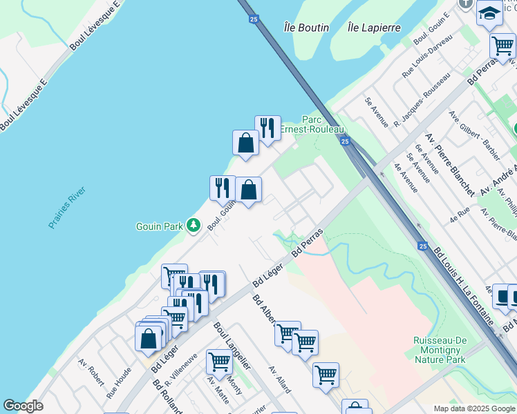 map of restaurants, bars, coffee shops, grocery stores, and more near 7075 Joseph Michaud Place in Montrã©Al