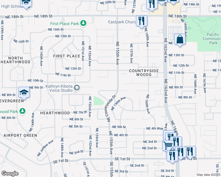 map of restaurants, bars, coffee shops, grocery stores, and more near 15414 Northeast 9th Way in Vancouver