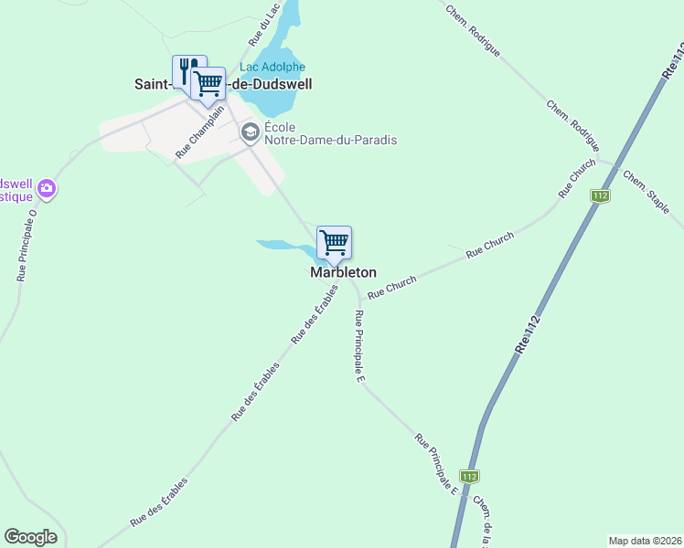 map of restaurants, bars, coffee shops, grocery stores, and more near 145 Rue Principale Est in Marbleton