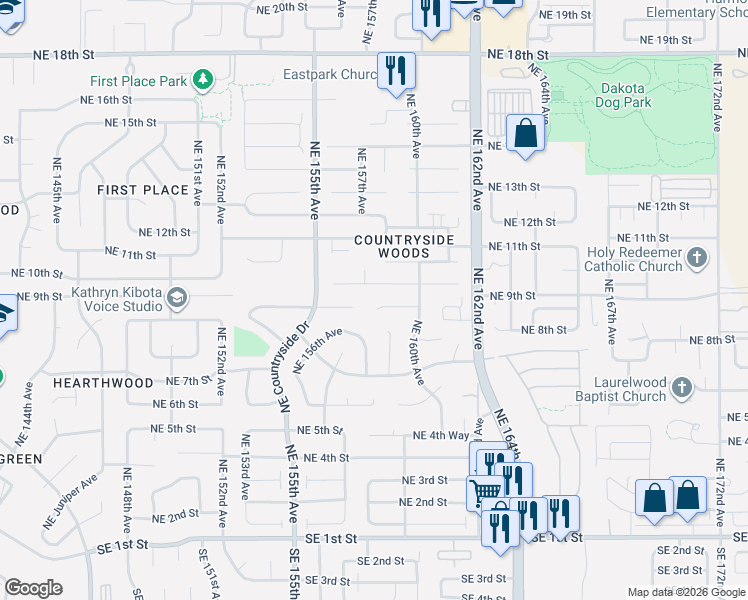 map of restaurants, bars, coffee shops, grocery stores, and more near 15710 Northeast 9th Circle in Vancouver