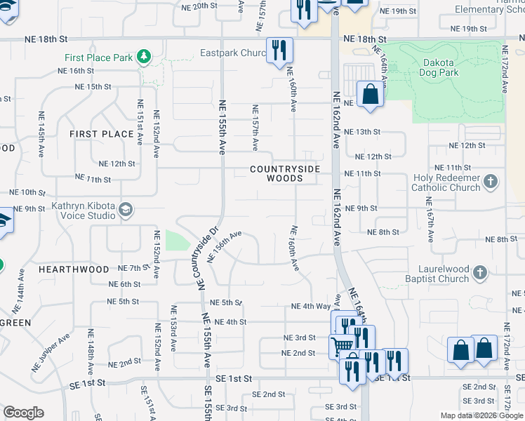 map of restaurants, bars, coffee shops, grocery stores, and more near 15710 Northeast 9th Circle in Vancouver