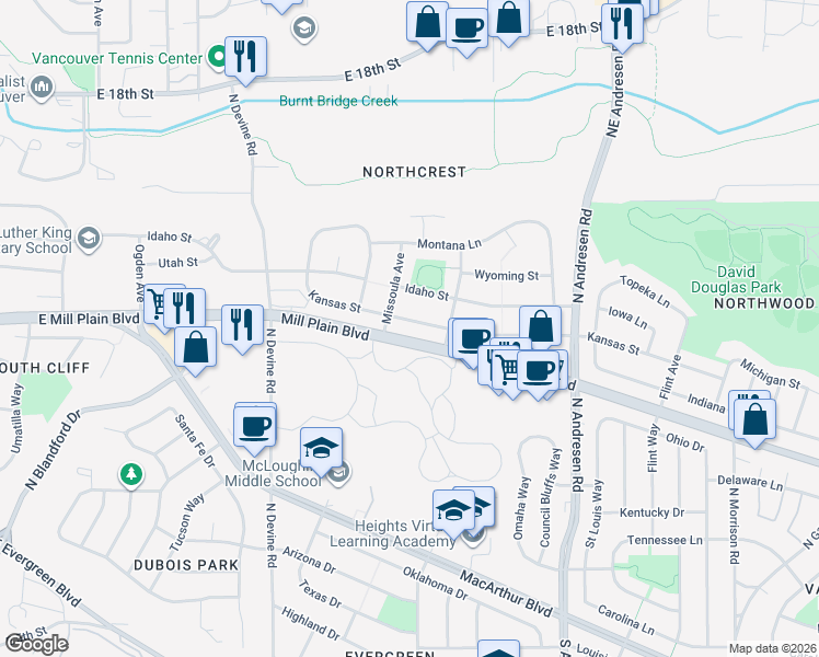 map of restaurants, bars, coffee shops, grocery stores, and more near 6117 Kansas Street in Vancouver